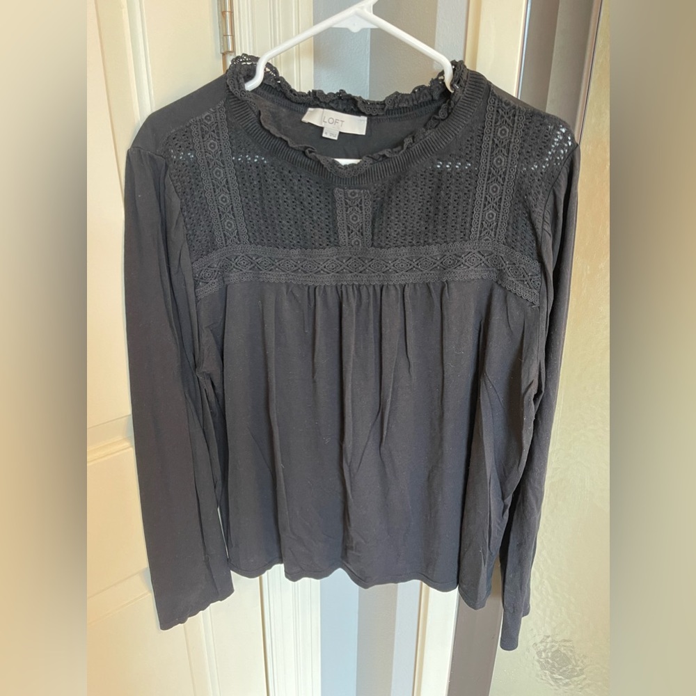 Loft Long Sleeve Top with Crochet Detail